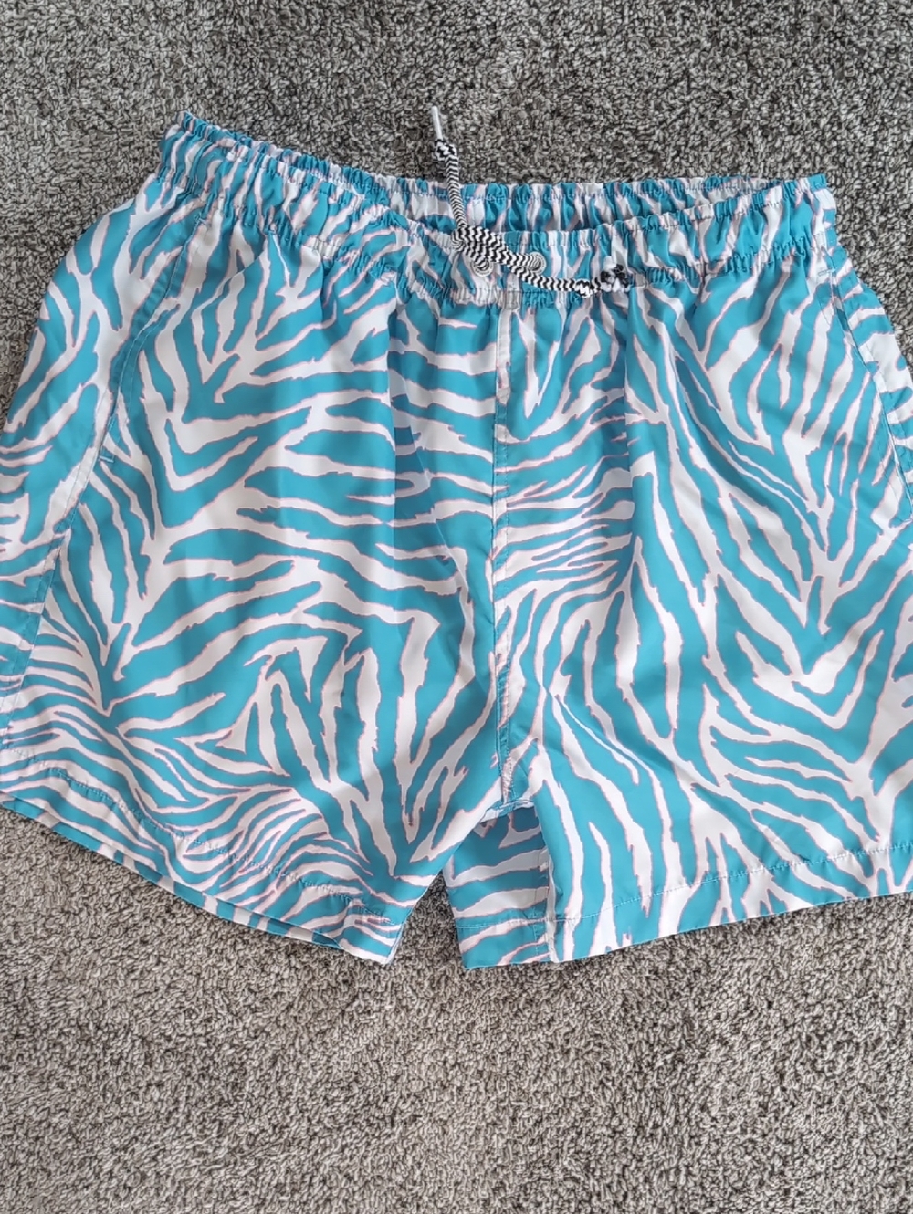Boardies Zebra Print Swim Trunks XL Blue Pink White Mesh Lined Swim Shorts